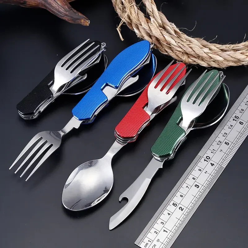 Outdoor Camping Dining Set - Talheres de Aço Inoxidável 4 em