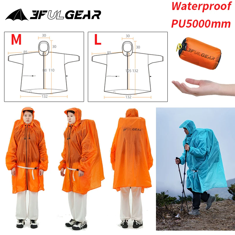 Capa de chuva com zíper 3f ul  - Camping Rain Poncho avaliação e preço