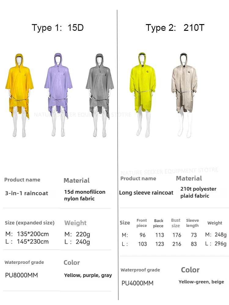 Capa de chuva 15d/210t, à prov - Camping Rain Poncho avaliação e preço